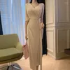 Parti Elbiseleri Kadın Elbise 2024 Yaz İnce V yaka Seksi Tasarım Kore tarzı bayanlar moda katı rahat basit yüksek bel kadınları
