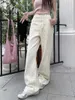 Kadın Pantolon Benuynffy Çiçek Baskı Yaz Y2K Retro Bol Kore tarzı gündelik yüksek bel düz geniş bacaklı kot pantolon 2024