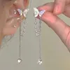 Charm Exquisite Gradient Pearl Butterfly Earcuff Clip Earrings Girls Women Fashion Long Tassel Crystal Hanging Earring Wedding Jewelry