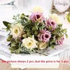 Decoratieve bloemen Simulatie Zijde Fringed Pink Roses Bouquet El Decorartificial Rose Fake Flower Auditorium Decoratie Green Plant