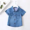 Vestes Summer Kids Denim Shirt Fashion Solid Boys Boys Solide Coton Coton Double Poches Design Tops Corée Children Vêtements