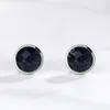 S925 Pure Silver Ear Studs, okrągłe fioletowe złoty piasek Czarny Agat Kolczyki Męskie i Damskie Kolczyka