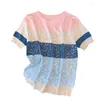 Dames truien dunne pailletten t-shirt zomer casual gebreide trui korte mouwen ronde nek pullover los grote maat top groot