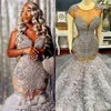 2024 abiti da sposa sirena lussuosa per abiti da sposa da sposa illusione di strass cristalli di abiti da sposa decorati per le donne nere africane D233