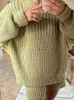 Abito maglione da donna a maglia per maglione lunghe maniche lanterna a scollo o sciolto e pantaloncini set da due pezzi Solido 240429