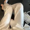 Pantalon féminin acétate de soie satin large jambe large 2024 style d'été haute taille décontractée Slim Long