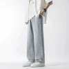 メンズジーンズ韓国のトレンディストレートルーズフィッティングカジュアルアンクルレングスクラシックマンデニムワイドレッグパンツ