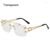 Sunglasses Fashion Metal Leopard Rimless Double Bridges Gradient Shades UV400 Punk Glasses