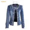 Damesjassen 2024 Aankomst lente antumn denim vintage diamanten casual jas jas voor bovenkleding jeans vrouw 4