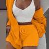 Mutade feminina 2024 Fluffy Three Piece Set Lounge Sexy 3 Mulheres Camisinho Tanque de Tanque e Calças Casual roupas de casa