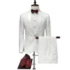 Mäns kostymer 2024 italienska herrvita blommor One Button Dinner Party Groom Tuxedo Groomsmen 2 Piece Set Wedding Suit Costume Homme