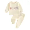 Clothing Sets Infant Toddler Girl Boy Valentines Day Outfit Letter Embroidery Sweatshirt Elastic Jogger Pants Spring Clothes Set