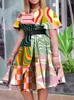 Abito stampato una linea pieghettata con maniche corte per cintura a vita eleganti donne africane estate per feste vintage abiti modesti di classe 240426