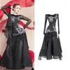 Stage Wear Customized Ballroom Dance Competition Dress For Women Long Sleeved Mesh Big Swing Skirt Waltz National Standard