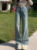 Jeans blu cotvotee per donne coreane Corea Casual Casual High Chic Vintage Mom Straight Full Long Y2K Pants 240416