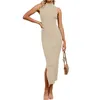 Robes décontractées Douhoow Robe de pull tricoté féminine Summer Side Slit Bodycon Tank Midi Elegant Sans manche Made de cou Party