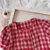 Lässige Baby T -Shirt Anzüge Mädchen Sets Sommer Korean Kurzarm Kinder Kinderkleidung Kleidung karierte Mädchen Kleidung 240426