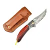 High Class Damascus stalen pocket messen met lederen schede draagbaar visserij vouwmes beste collectie cadeau mes voor man