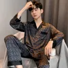 Pajamas Men Spring Summer Thin Ice Silk Luxurious Loose Fitting Home Wear Suit Male Satin Pyjamas Set Night SleepSuit Gentlemen 240428