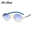 Lunettes de soleil 2024 OVAL SEAVEPUNK STEM pour les femmes Men Brand Designer Metal Gradient Blue Punk Sun Sunes Feminino