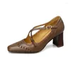 Kleding schoenen retro hoge hakken lente herfst vintage brogue pumps glijden op elegante dames koehide hak 6,5 eenvoudig