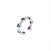 Cluster Rings Fashion Silver Color Inlay Multicolor Heart Shape Crystal Zircon Justerbar ringslub för kvinnor Girls fina smycken gåvor