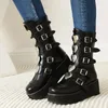 Stiefel Keile Plattform Gothic Metal Frauen Frauen mittlerer Kalb Herz Schnalle Round Toe Herbst Winer Schuhe Y2K Stil Stil