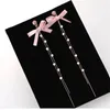 Dangle Earrings Heart Shaped Asymmetric Crystal Long Imitation Pearl Tassel For Women Pink Bow Party Jewelry Gifts