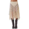 Юбки женская миди -кружевная юбка элегантная цветочная смесь через эластичную талию асимметрично для вечеринки клубной одежды
