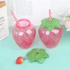 Vinglas Glasögon Summer Cartoon Strawberry Straw Cup Plastic Lovely Girl Portable Water