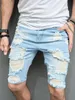 Zomer Heren Stijlvolle Gaten Slim fit Denim Shorts Effen Katoen Casual Mannelijke Strand Fivepoint Broek Jeans 240422