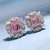 Orecchini per borchie Vintage 925 Vero argento 7 da 9 mm Topaz Pink Quartz per donne Luxury High Carbon Diamond Fette Wedding Fine Jewel