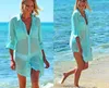 New Crepe Tuch Zwei-Taste-Button-Down Beach Smock Bikini Coat Hemd Badeanzug Sonnenschutz Kleidung Strickjacke Mantel FTU