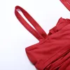 Lässige Kleider rot sexy Slim Fit Falten -Hosenträger Kleid Frauen Sommer Vintage Blumengurt hohl aus Schnüren kurzer Party Club