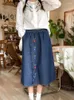 Spódnice vintage haft dżinsy kobiety lato harajuku preppy luźna długą dżinsową spódnic