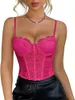 Women's Tanks Lace Corset Crop Tops For Women Sexy Fashion Club Bodysuit With Buckle