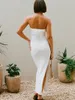 Повседневные платья 2024 Модные женские летние платье Bandeau Белое без рукавов от плеча высокая сплит