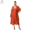 Sukienki imprezowe Vazn 2024 Half Sleeve Deep V Tassel Pure Color Mid Long Dress Street Style Style Style Kobiety