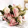 Kwiaty dekoracyjne bukiet ślubny piękny piwonia sztuczna róża róża hortensja jedwabny sztuczny dom domowy dekoracja ślubna