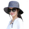 Wide Brim Hats Fishing Hat Sun UV Protection Bucket Summer Men Women Large Hiking Outdoor With Chain Strap