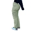 Frauenhose Frauen Feste Farbe Multi-Taschen hohe Taillenhosen Hintern-Schaltkasten Reißverschluss Streetwear Lady Long