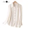 Camicette femminili 2024 Spring/Autunno 93%Silk Naturale Elastico Doppio Qiao Satin White Solido Solido Shirt a maniche lunghe