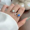 Bonnes de cluster Blanc Blue Opal Women's Ring 6 8 mm en carbone Gemstone Sunflower Wedding Jewelry