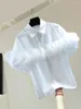 Kadın bluzları tek göğüslü kamaralar eklenmiş ağır taylı gömlekler kısa kollu blusas düz ropa mujer 2024 yaz üstleri