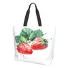 Sacos de compras Mulheres bolsas de ombro aquarela morangos de frutas de grande capacidade para mulheres para mulheres