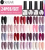 24 -sten gel nagellak set naakt glitter semi permanent UV LED -kunst hybride varnissen basis toplaag nagels3847744