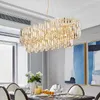 Kronleuchter Luxuslampen LED Crystal Restaurant Lampe Post Moderner Kronleuchter Rechteck kreative Persönlichkeit Esszimmer Goldenes Licht