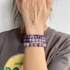 Strand Lucky Natural Gem Beads Round Bangle Purple Mica Stones armbanden voor vrouwelijke mannen Yoga Elastische sieraden Geschenken Drop