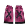 Mujeres calcetines Hosiery Harajuku Punk Black and Pink Plaid Rivet Metal Sweet Cool Socks Retro Slimming