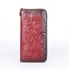 Brieftaschen Frauen Langes Geldbeutel Clutch Handy Tasche echtes Leder mit Rosenblume für weibliche Lady Id Retro Geldhandgelenkspurbeutel